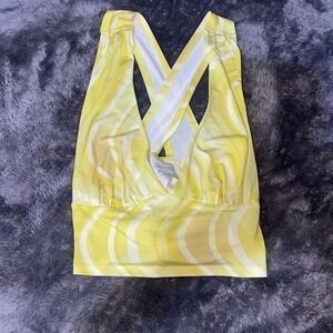 Urban Outfitters Yellow and White Wavy Halter Top